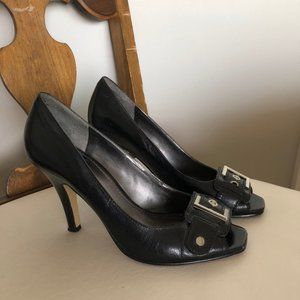 Black peep toe heels